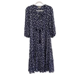 Ulla Johnson Blouson Midi Peasant Dress Tie Waist Cotton Silk Boho Floral Print